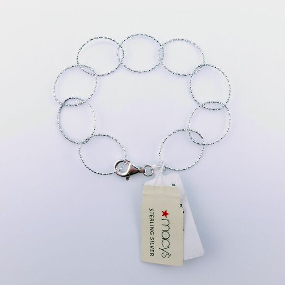 Macy's Tarnish Free Sterling Silver Large Hammered Oval Link Bracelet 7.5" NWT - Picture 2 of 3